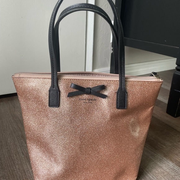 Kate Spade Pinkish Sparkle Tote With Black Bow - Picture 2 of 11